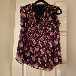 White House Black Market Black and Pink Floral Blouse